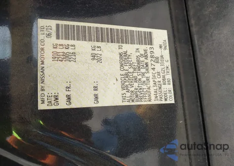 2015 Nissan Altima 2.5 S z USA, uszkodzony, nr VIN 1N4AL3AP3FC472893